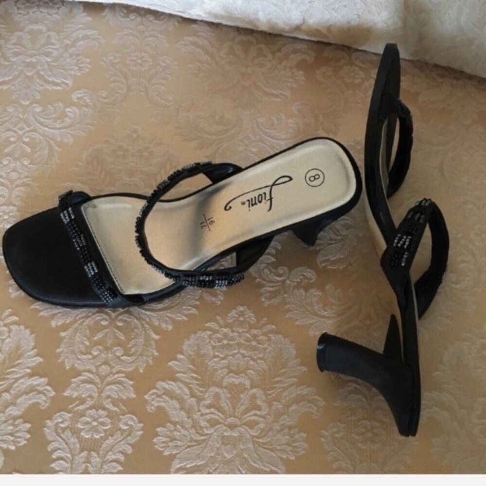 Like new black slide sandals with glass beads